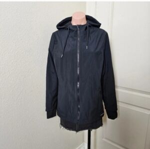 Black Hooded Zip-Up JacketI Sz L